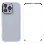 WANLONFENG Custodia per telefono in TPU traslucido con cornice galvanizzata e pellicola protettiva per lo schermo, For iPhone 16 Pro, For iPhone 16