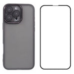 WANLONFENG Custodia per telefono in TPU traslucido con cornice galvanizzata e pellicola protettiva per lo schermo, For iPhone 16 Pro, For iPhone 16