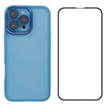 WANLONFENG Custodia per telefono in TPU traslucido con cornice galvanizzata e pellicola protettiva per lo schermo, For iPhone 16 Pro, For iPhone 16