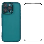 WANLONFENG Custodia per telefono in TPU traslucido con cornice galvanizzata e pellicola protettiva per lo schermo, For iPhone 16 Pro, For iPhone 16