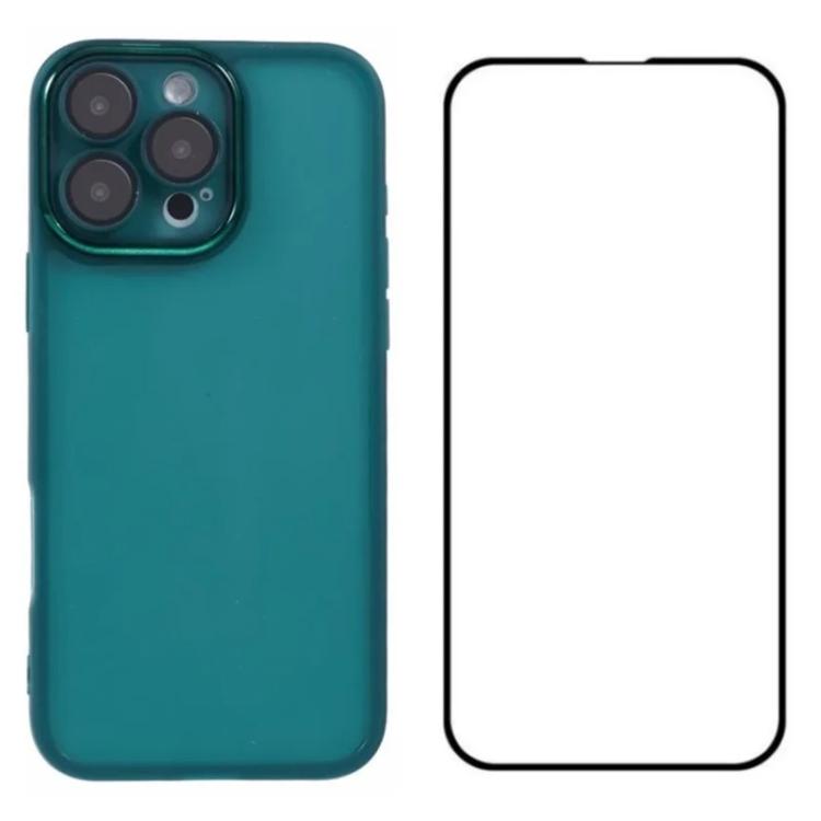 WANLONFENG Custodia per telefono in TPU traslucido con cornice galvanizzata e pellicola protettiva per lo schermo, For iPhone 16 Pro, For iPhone 16