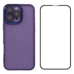 WANLONFENG Custodia per telefono in TPU traslucido con cornice galvanizzata e pellicola protettiva per lo schermo, For iPhone 16 Pro, For iPhone 16