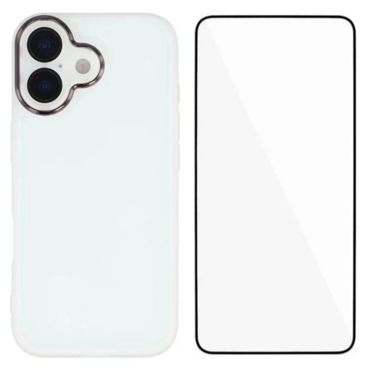 WANLONFENG Custodia per telefono in TPU traslucido con cornice galvanizzata e pellicola protettiva per lo schermo, For iPhone 16 Pro, For iPhone 16