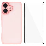 WANLONFENG Custodia per telefono in TPU traslucido con cornice galvanizzata e pellicola protettiva per lo schermo, For iPhone 16 Pro, For iPhone 16