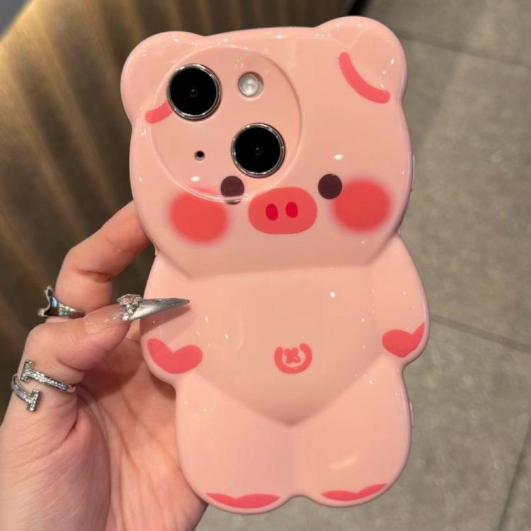 Custodia TPU antiurto con motivo maialino 3D per iPhone