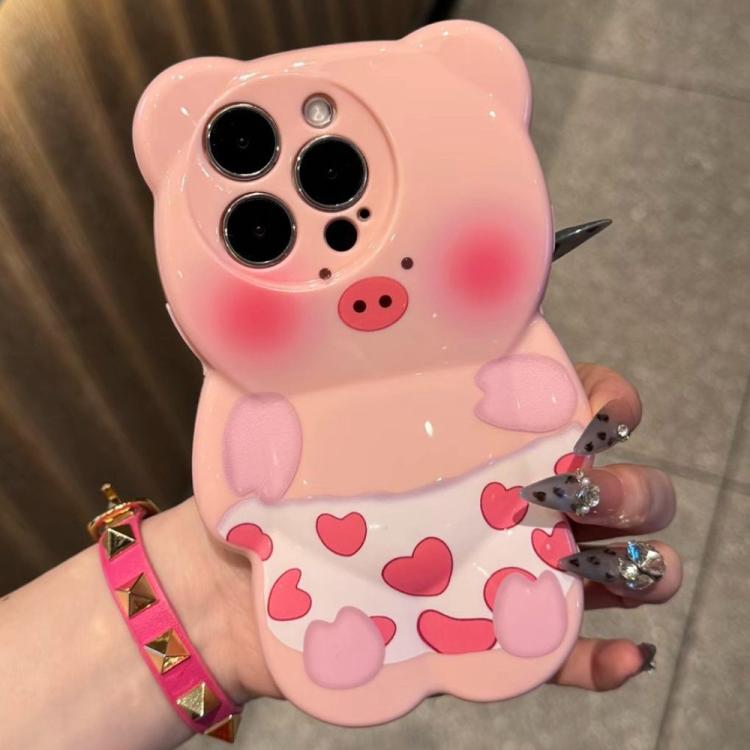 Custodia TPU antiurto con motivo maialino 3D per iPhone