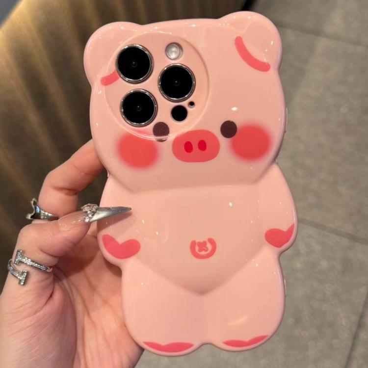 Custodia TPU antiurto con motivo maialino 3D per iPhone