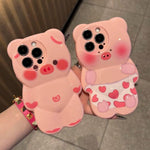 Custodia TPU antiurto con motivo maialino 3D per iPhone