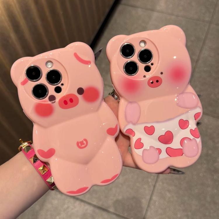 Custodia TPU antiurto con motivo maialino 3D per iPhone