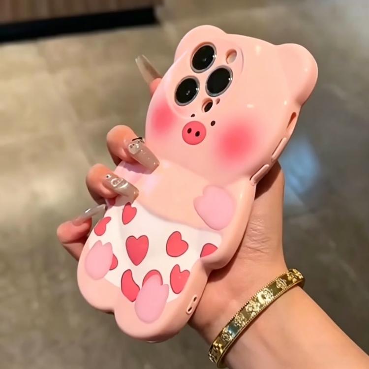 Custodia TPU antiurto con motivo maialino 3D per iPhone