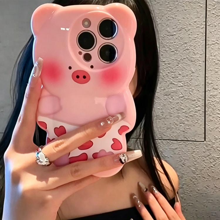 Custodia TPU antiurto con motivo maialino 3D per iPhone