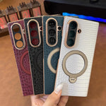Custodia con supporto girevole in vera pelle per Galaxy Z Fold7 5G, Fold6 e