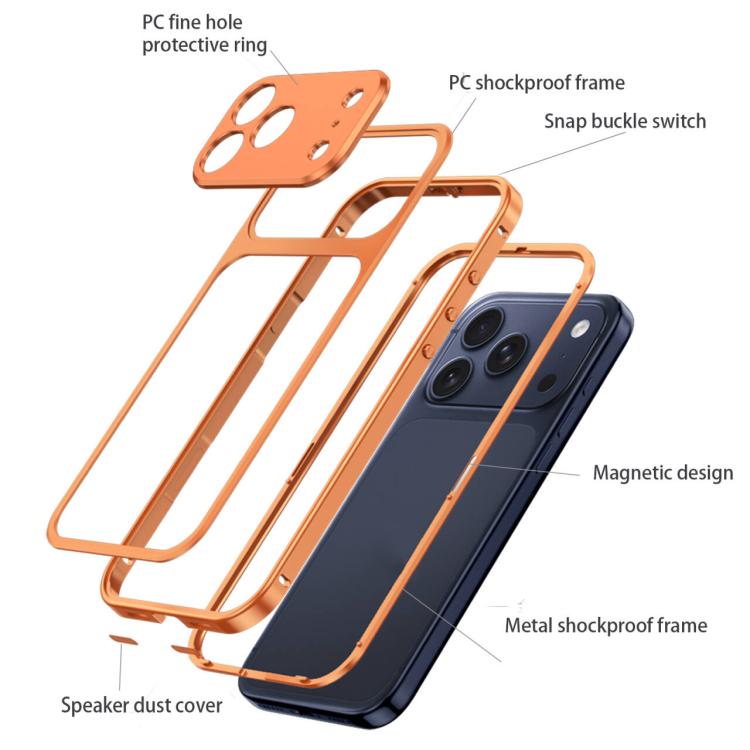 Custodia con fibbia a molla e telaio in metallo per iPhone
