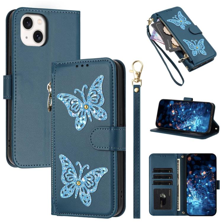 Custodia portafoglio in ecopelle con cerniera per iPhone 15