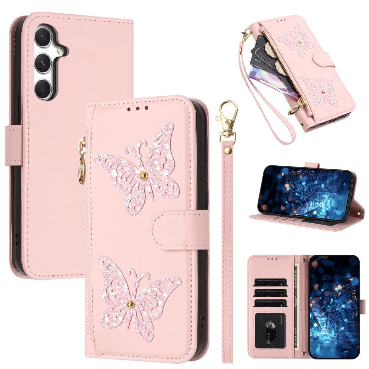 Custodia in ecopelle con cerniera e cinturino da polso per Galaxy A15 5G, A55