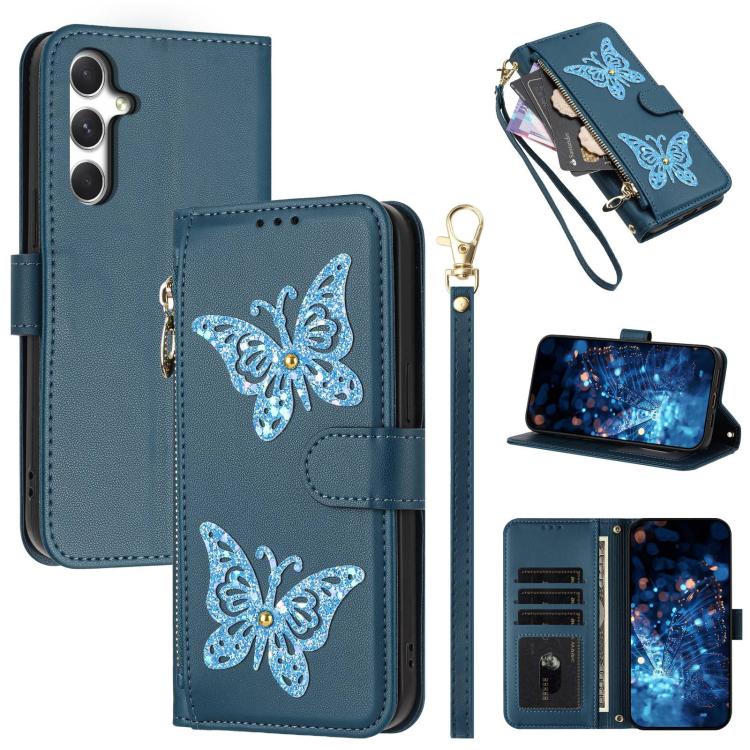 Custodia in ecopelle con cerniera e cinturino da polso per Galaxy A15 5G, A55
