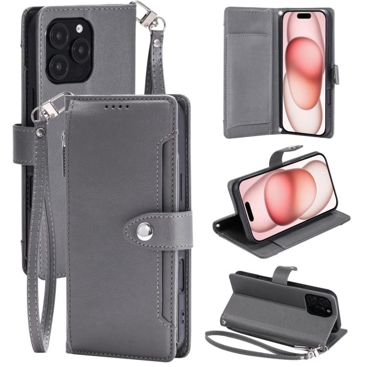 Custodia portafoglio in ecopelle con cerniera per iPhone 14 Pro M