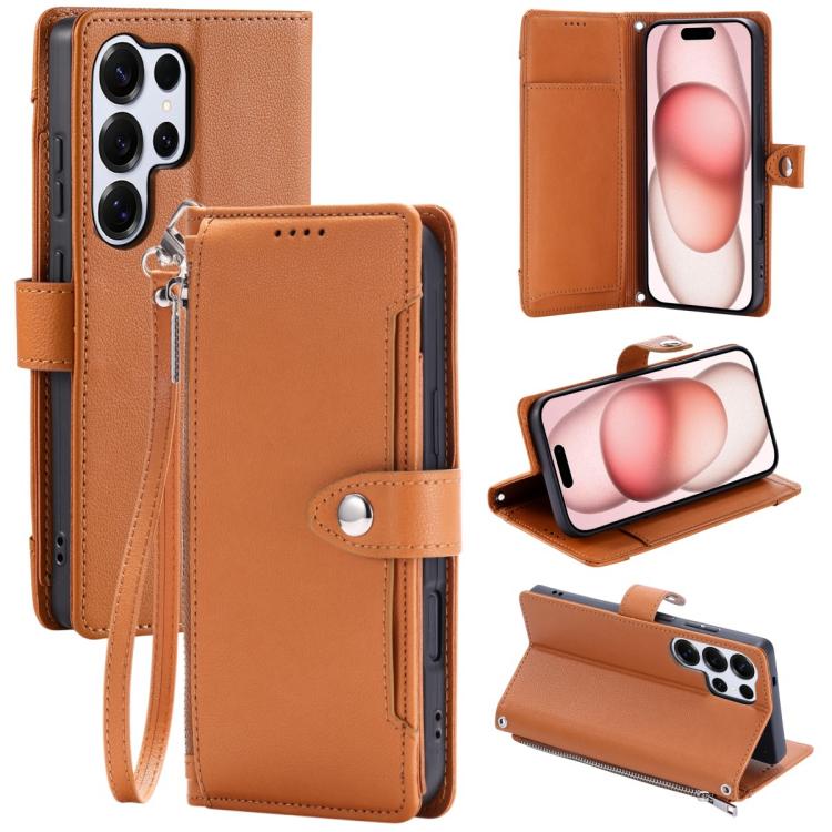 Portafoglio con cerniera e fibbia in ecopelle per Galaxy S25 Ultra, S24 FE e S24