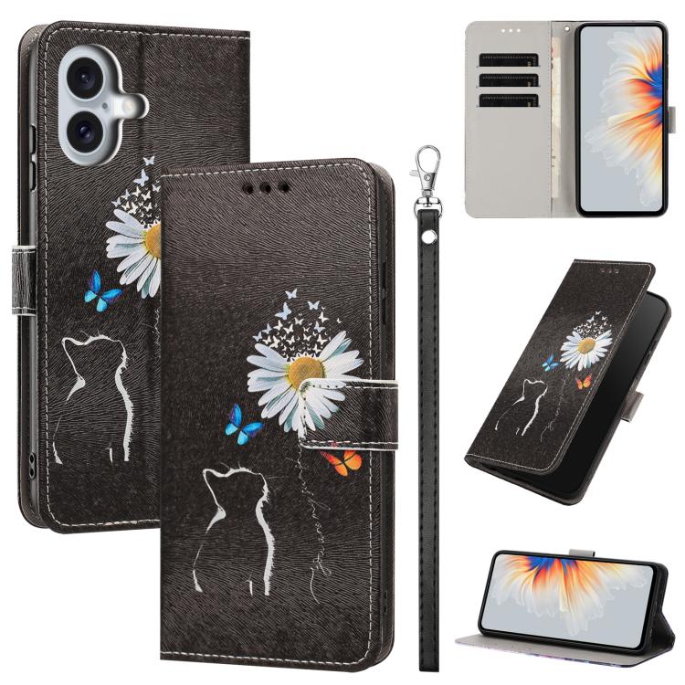 Custodia portafoglio in ecopelle con motivo per iPhone 16 Pro