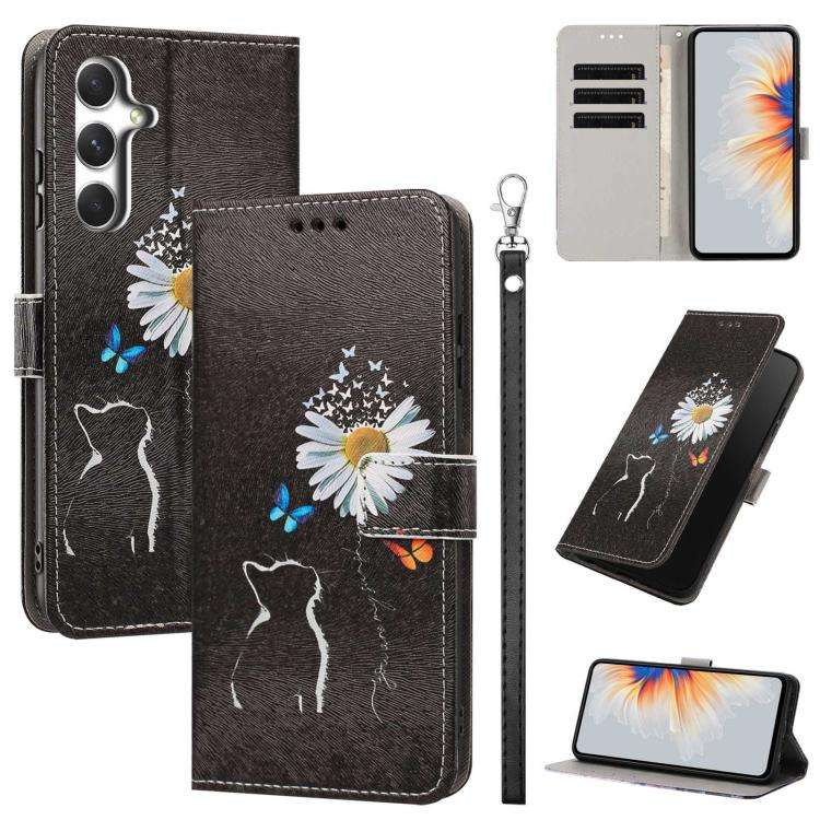 Custodia per telefono in ecopelle con motivo dipinto e cinturino, For Galaxy A55 5G, For Galaxy A35 5G, For Galaxy A25 5G