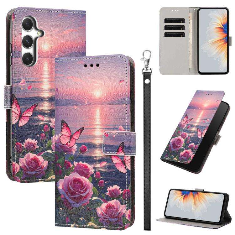 Custodia per telefono in ecopelle con motivo dipinto e cinturino, For Galaxy A54 5G