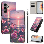 Custodia in ecopelle con motivo dipinto e cinturino per Galaxy S24 5G e S25 5G