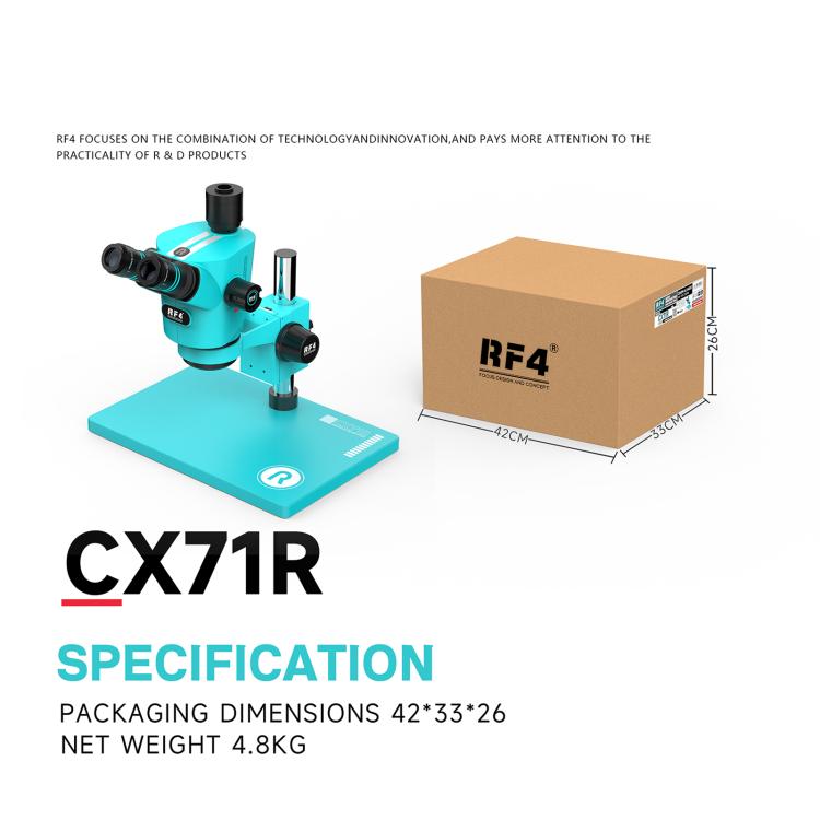 Microscopio stereoscopico trinoculare RF4 RF-CX71R 6.5-65X dal design ergonomico con ampia base in lega di alluminio., RF-CX71R
