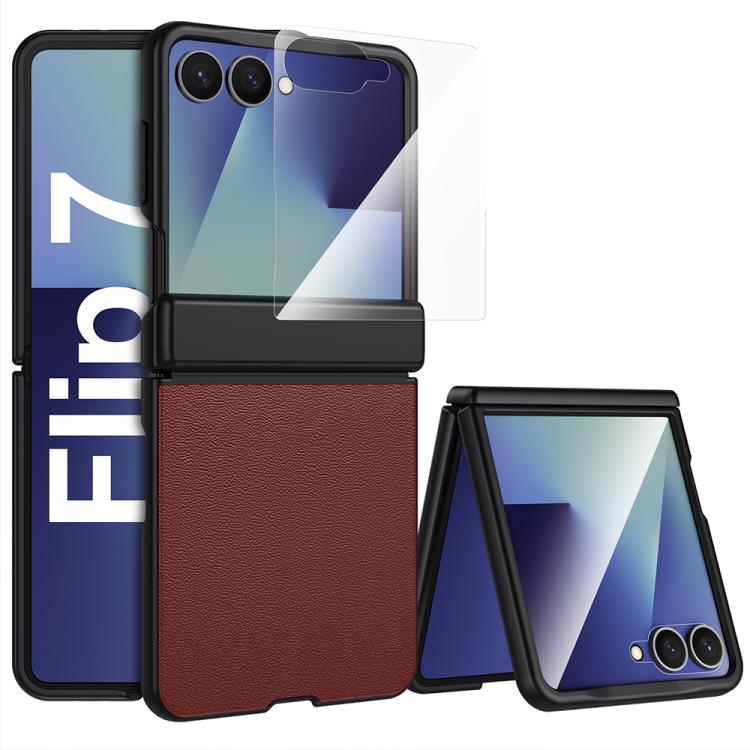 Custodia in vera pelle con pellicola HD per Galaxy Z Flip7 5G