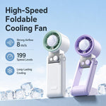 Ventilatore portatile mini pieghevole Y39 con display digitale intelligente a 199 livelli, manopola di regolazione e mini funzione di raffreddamento.