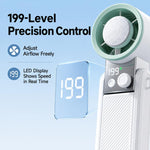 Ventilatore portatile mini pieghevole Y39 con display digitale intelligente a 199 livelli, manopola di regolazione e mini funzione di raffreddamento.
