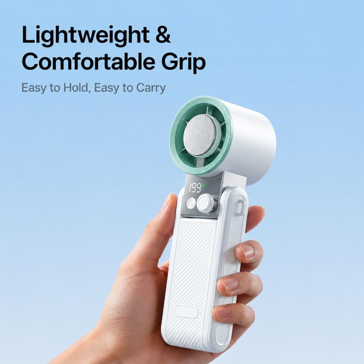 Ventilatore portatile mini pieghevole Y39 con display digitale intelligente a 199 livelli, manopola di regolazione e mini funzione di raffreddamento.