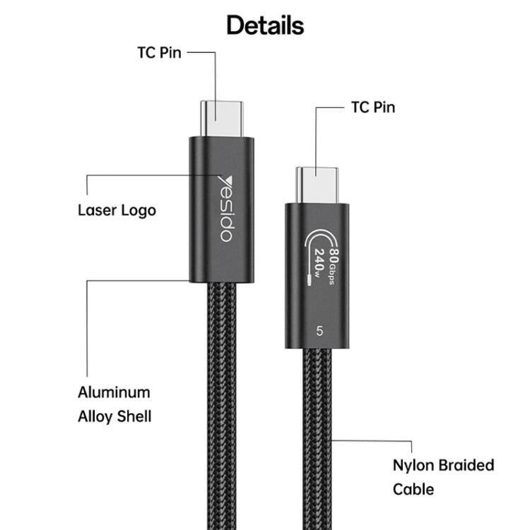 Cavo Type-C Thunderbolt 5 240W 1m Yesido CA211