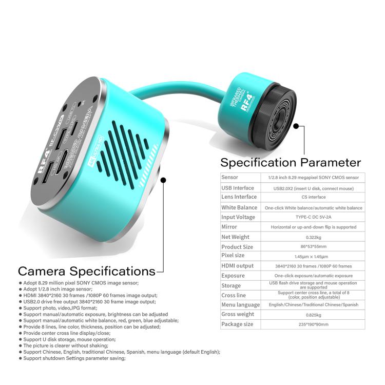 RF4 RF-C39 2 in 1 Termocamera a doppio spettro visibile e infrarosso 4K per il rilevamento di guasti su PCB, RF-C39