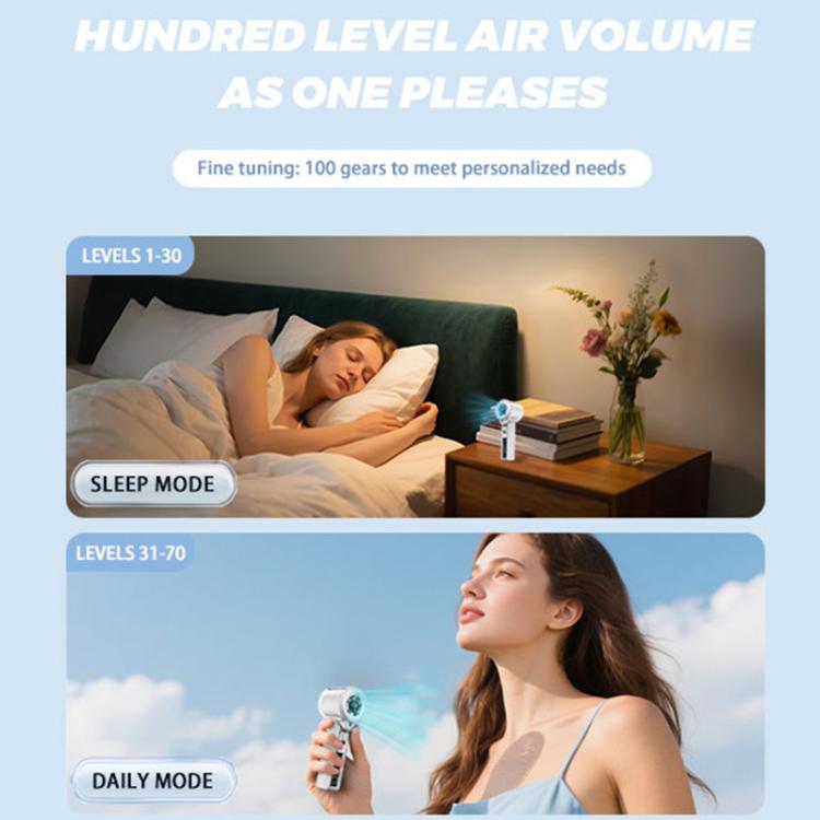 Ventilatore portatile ad alta velocità F5 con funzione di nebulizzazione e display a LED.