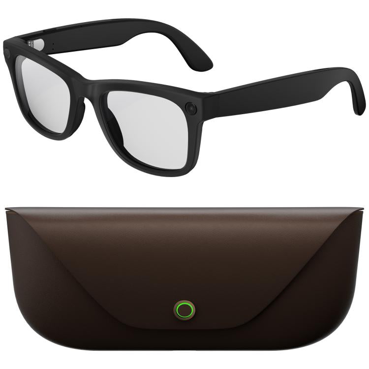 Occhiali intelligenti HD5 Ultra con doppia lente e intelligenza artificiale per la traduzione automatica, dotati di fotocamera HD da 8 MP, registrazione video, trasmissione Wi-Fi e assistente vocale AI.