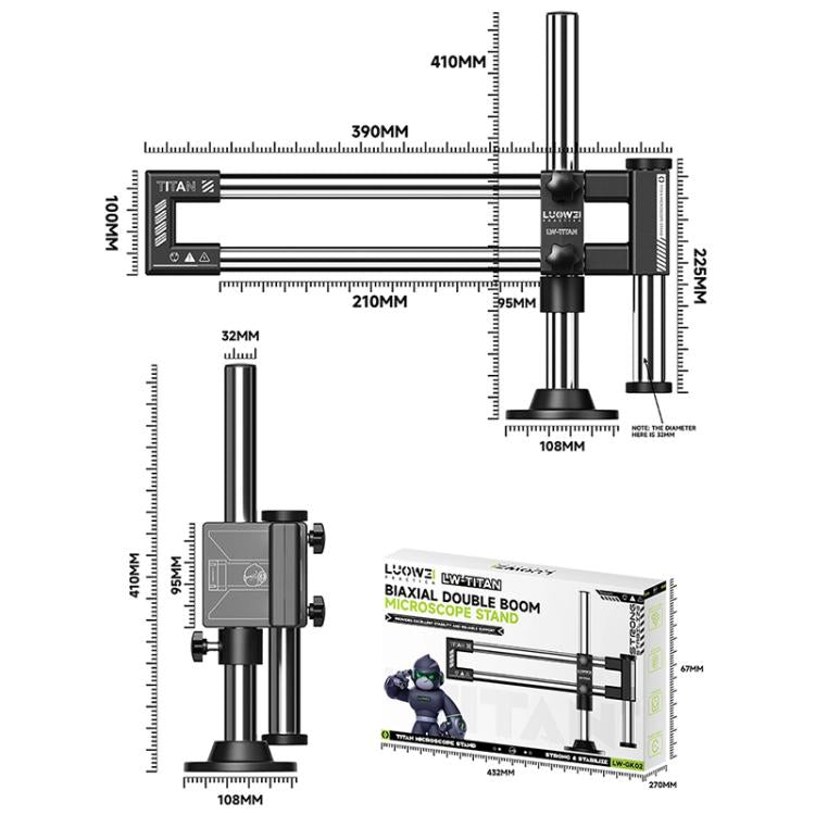 Supporto universale a doppio asse per microscopio Luowei LW-GK02 Titan con sollevamento rotante a 360 gradi., LUOWEI LW-GK02