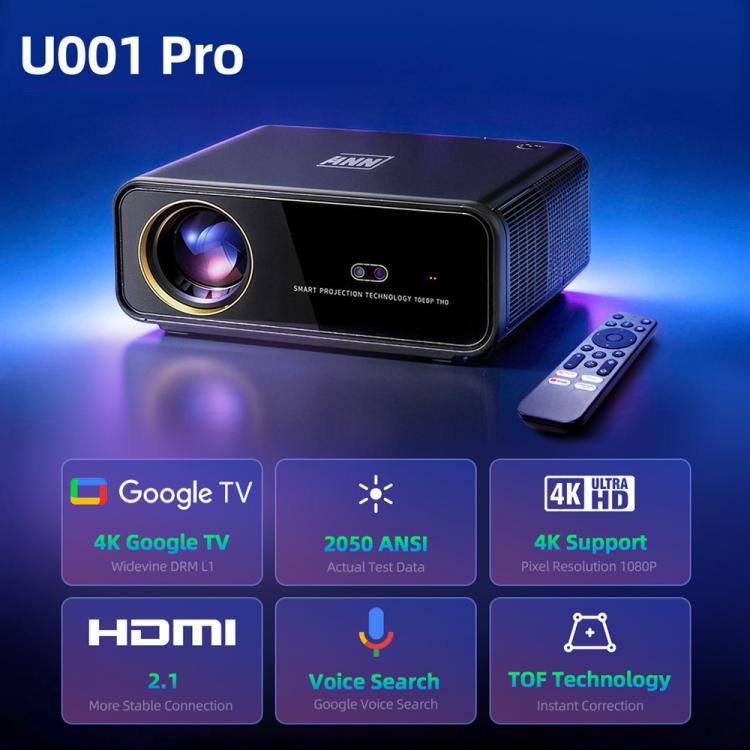 AUN U001 Pro 1080P 2050ANSI per Google TV con sistema operativo Android 14 Smart Projector, EU Plug, US Plug, UK Plug, AU Plug