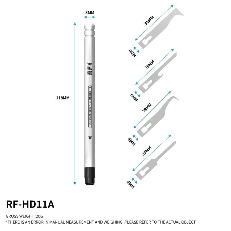 RF4 RF-HD11A Set di lame raschietto 4 in 1 con manico per la rimozione della colla dai PCB / per fare leva e smontare, RF-HD11A