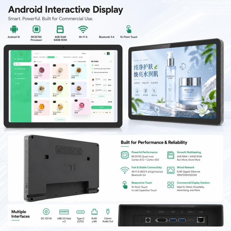 Schermo touch screen IPS HD 10,95" Android 14 4GB RAM 64GB
