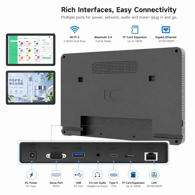 Schermo touch screen IPS HD 10,95" Android 14 4GB RAM 64GB