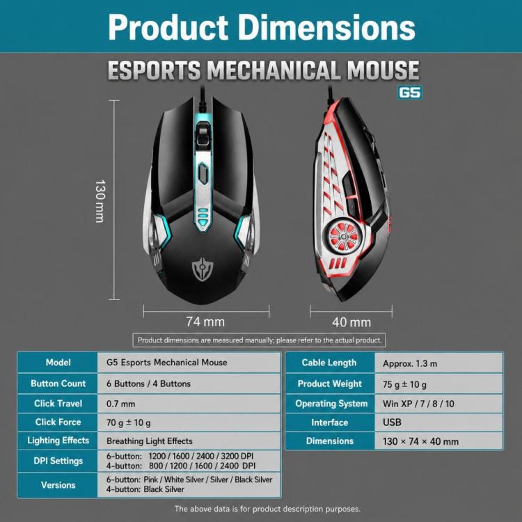 Mouse meccanico da gioco USB SHIPADOO G5 2400DPI