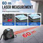 OUXIAOJIANG 3 in 1 Telemetro laser a croce portatile ad alta precisione con metro a nastro digitale, 40m, 60m
