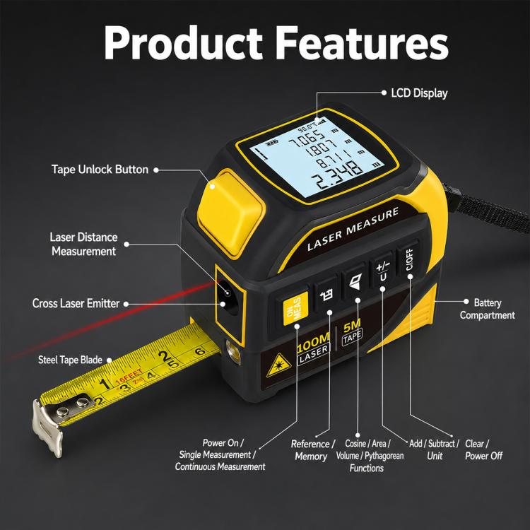 Telemetro laser a infrarossi ad alta precisione 4 in 1 con linea incrociata e Bluetooth., 40m, 60m, 80m, 100m
