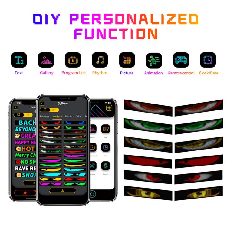 Schermo a matrice LED flessibile ultra sottile e impermeabile Demon Eye Car, 16 x 32 USB set, 16 x 64 USB set, 20 x 64 USB set, 16 x 96 USB set