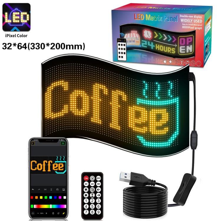 Schermo pubblicitario flessibile a matrice LED ultrasottile e impermeabile a doppia fila, USB 32x64 Pixels, USB 32x96 Pixels, USB 32x128 Pixels, USB 32x160 Pixels, USB 32x192 Pixels