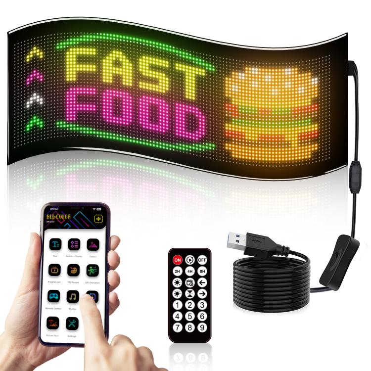 Schermo pubblicitario flessibile a matrice LED ultrasottile e impermeabile a doppia fila, USB 32x64 Pixels, USB 32x96 Pixels, USB 32x128 Pixels, USB 32x160 Pixels, USB 32x192 Pixels