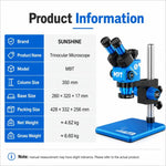 Microscopio stereoscopico trinoculare HD SUNSHINE M9T-B11 con zoom continuo 6X-45X., SUNSHINE M9T-B11