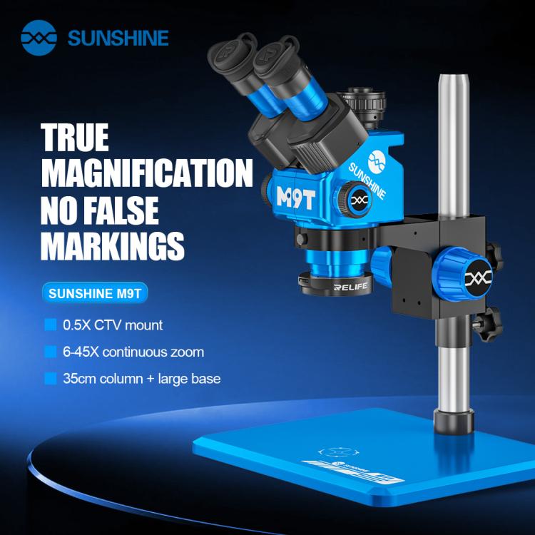 Microscopio stereoscopico trinoculare HD SUNSHINE M9T-B11 con zoom continuo 6X-45X., SUNSHINE M9T-B11