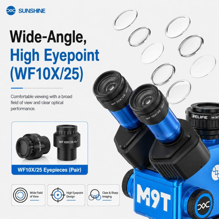 Microscopio stereoscopico trinoculare HD SUNSHINE M9T-B11 con zoom continuo 6X-45X., SUNSHINE M9T-B11
