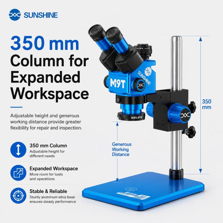 Microscopio stereoscopico trinoculare HD SUNSHINE M9T-B11 con zoom continuo 6X-45X., SUNSHINE M9T-B11